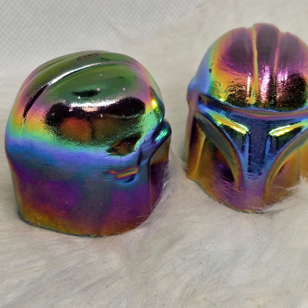 Rainbow Aura Obsidian Mandalorian Helmet Carving | Titanium Crystal | Star Wars - Picture 3 of 8